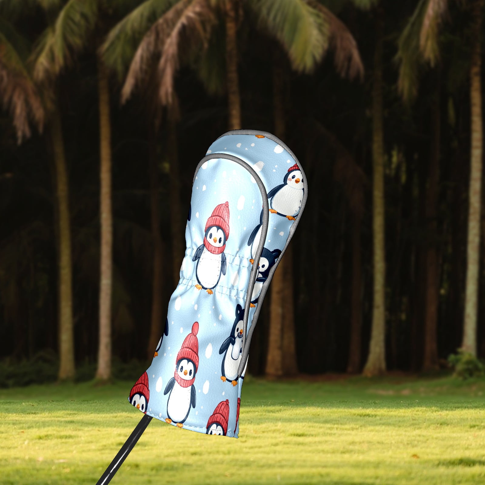Golf Club Covers PU Leather Waterproof Head Covers for Fairway Woods Hybrids Cartoon Penguin