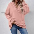 thumbnail image 5 of Womens Hooded Shirts Casual Loose Fashion Solid Color V-Neck Long Sleeve Fall Pullover Blouse Top brown XXL, 5 of 5