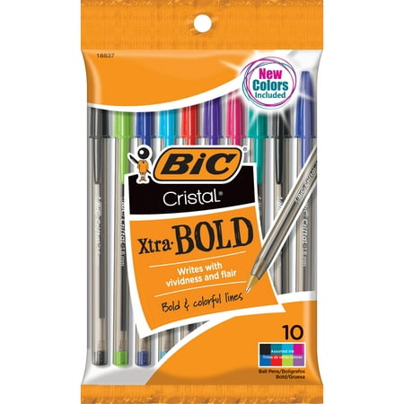 BIC Cristal Xtra Bold Fashion Ball Pen, Bold Point (1.6mm), Assorted Colors, 10