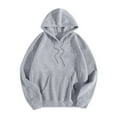 thumbnail image 4 of Women's Hoodies Crew Neck Long Sleeve Back Letter Graphic Print Casual Drawstring Sweatshirt with Pockets Loose Tops(Gray,M), 4 of 5