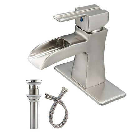 

Beautops Single Hole Single-Handle Low-Arc Bathroom Faucet in Matte Black with Drain Assembly - Brushed Nickel