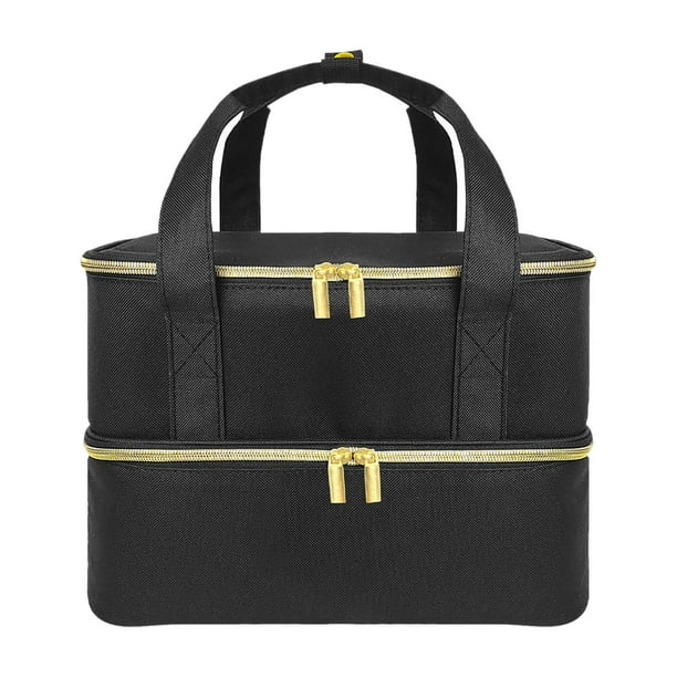 Bolsa de almacenamiento de esmalte de uñas, organizador de esmalte de uñas de doble capa, estuche para secador de uñas con asas, estuche de transporte