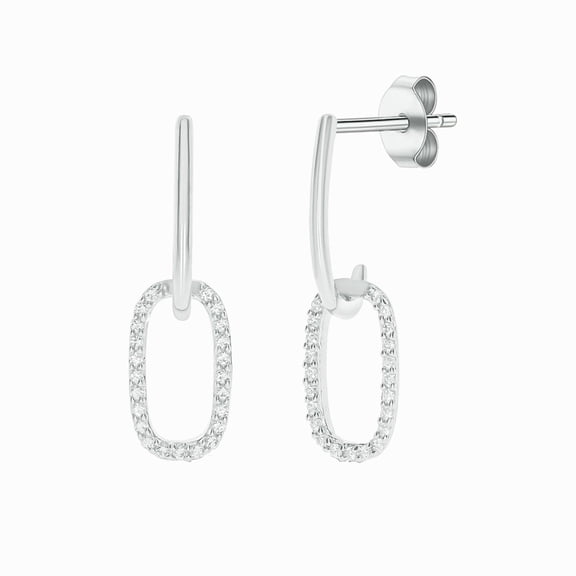 925 Sterling Silver Diamond Paperclip Drop Earrings for Women, 1/6 Ct