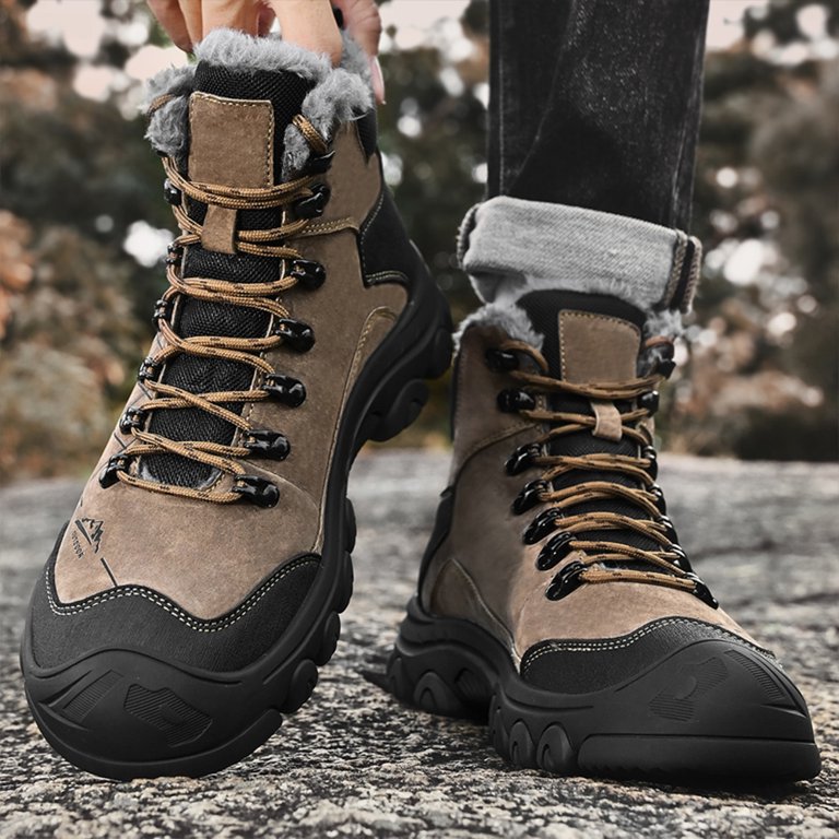 Men\'s Snow Boots Winter Boots Warm Lace-up Non Slip Hiking Shoes Light Brown Men main image 4