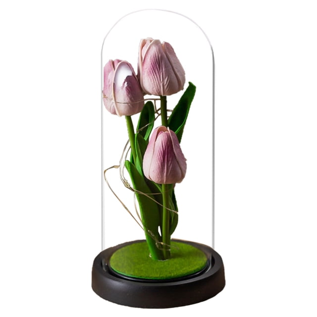 LED Lamp Flower Night Light Handmade Light Up In Glass Dome Table Lamp Ornaments Desktop Battery Operated