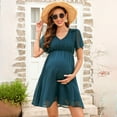 thumbnail image 2 of Women's Maternity Dress V Neck Short Sleeve Swiss Polka Dot Midi Dress Summer Casual A Line Dress, 2 of 5
