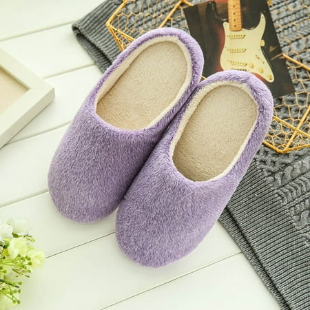 

uikmnh Women Slippers Women Warm Home Plush Soft Slippers Indoors Anti-slip Winter Floor Bedroom Shoes Purple 7.5