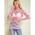 thumbnail image 2 of Women Mesh Floral Lace Long Sleeve Tops See Through Layering Undershirt Blouse Crew Neck Sheer Casual Shirts Pink XXL, 2 of 5
