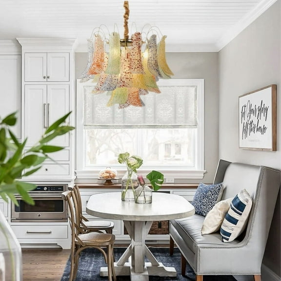 FINE MAKER 20-inch French creative glass chandelier, 5-head bedroom chandelier, dining room and living room three-color lighting fixture (with light source)