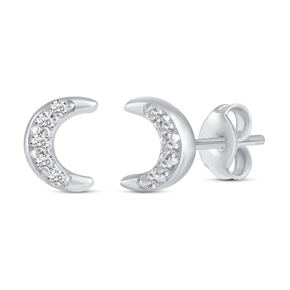 1/30 Cttw Natural Diamond Moon Stud Earrings in 925 Sterling Silver