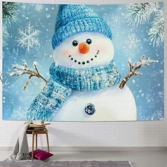 PRATYUS Snowman Tapestry Wall Hanging for Bedroom Living Room Dorm Christmas Decoration Short Plush Fabric 40x30inch