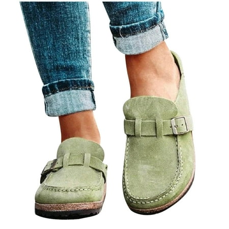 

Azrian Fashion Plus Size Women Slide Slippers Flip Flop Belt Buckle Nubuck Flat Shoes
