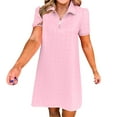 thumbnail image 2 of Huresd Dresses for Women Zipper Short Sleeve Dress Lapel Collar Solid Color Loose Fit Tunic Mini Dress Light pink L, 2 of 5