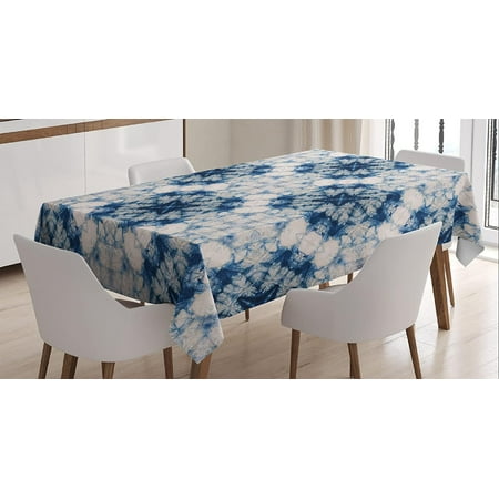 Ethnic Tablecloth, Tie Dye Effect Print Art Featured Odd and Hazy Forms in Symmetric Axis Design, Rectangular Table Cover for Dining Room Kitchen Decor, 60" X 90", Blue Grey