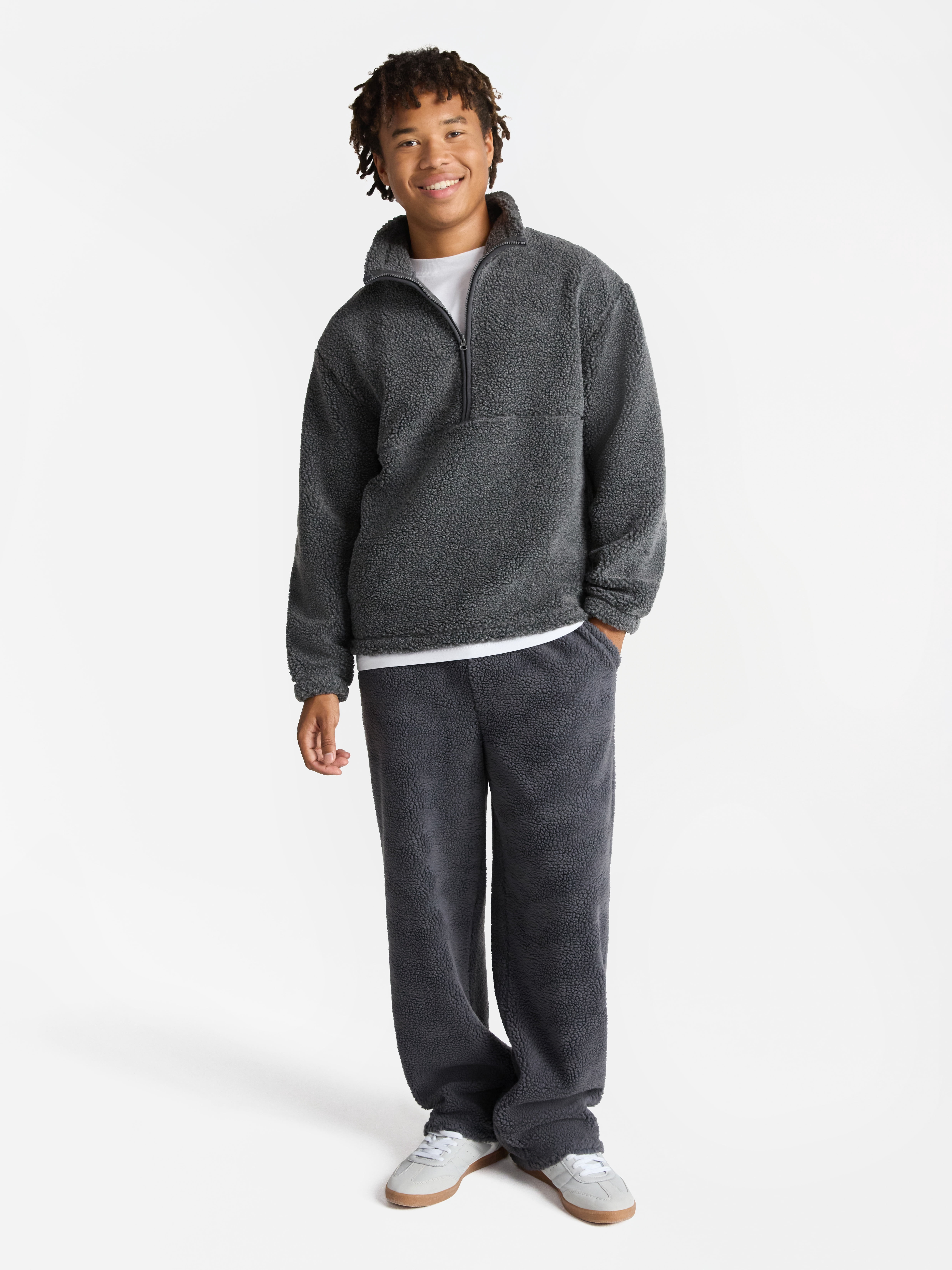 No Boundaries Faux Shearling Quarter Zip Pullover, Men’s XS-4XL