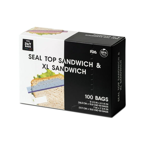 100 Count, Sandwich & XL Sandwich Bags, Easy Open Tabs, Food Grade, Combo Pack