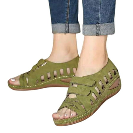 

Women Casual Summer Wedge Sandals Vintage And Cutout For Casual Summer Light Green 35