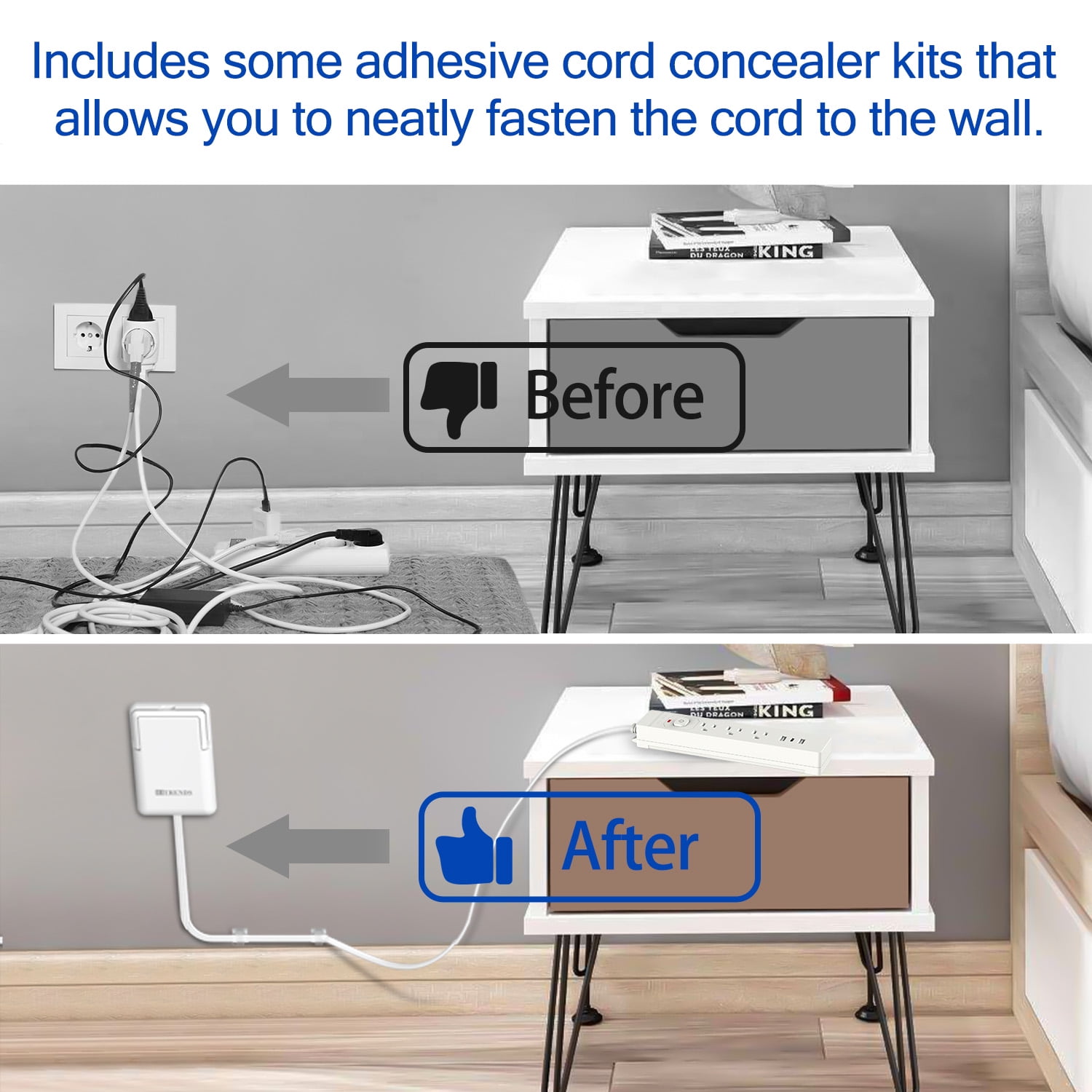 HITRENDS 6ft Ultra-Thin Flat Plug Power Strip, 3 Outlets & 3 Usb Ports, 1625W, Wall-Mounted Cord Organizer with Clips, UL Listed