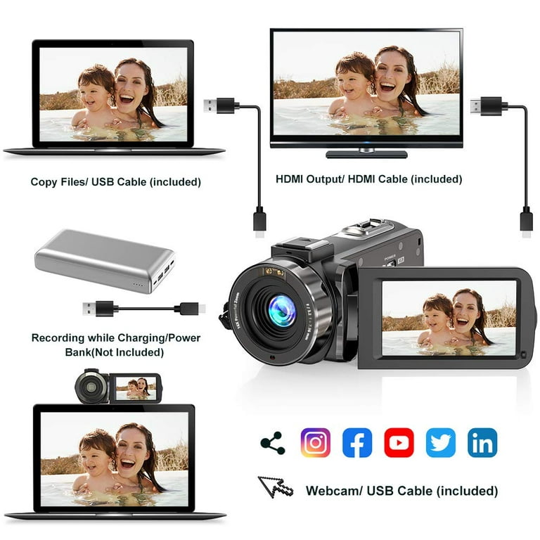 Caméscope Caméra Vidéo FHD 1080P 36MP 30FPS  Vlogging