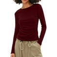 thumbnail image 2 of Timegard Hauts de Sortie pour Femmes Col Rond Froncé sur le Côté Blouse Slim Automne Confort Décontracté Tee Basique, 2 of 6