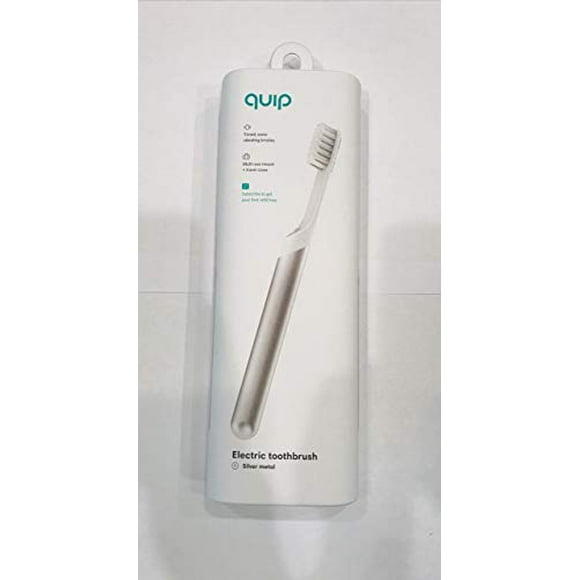 Quip Electric Toothbrush - Silver Metal - Electric Brush and Travel Cover Mount (New Edition)