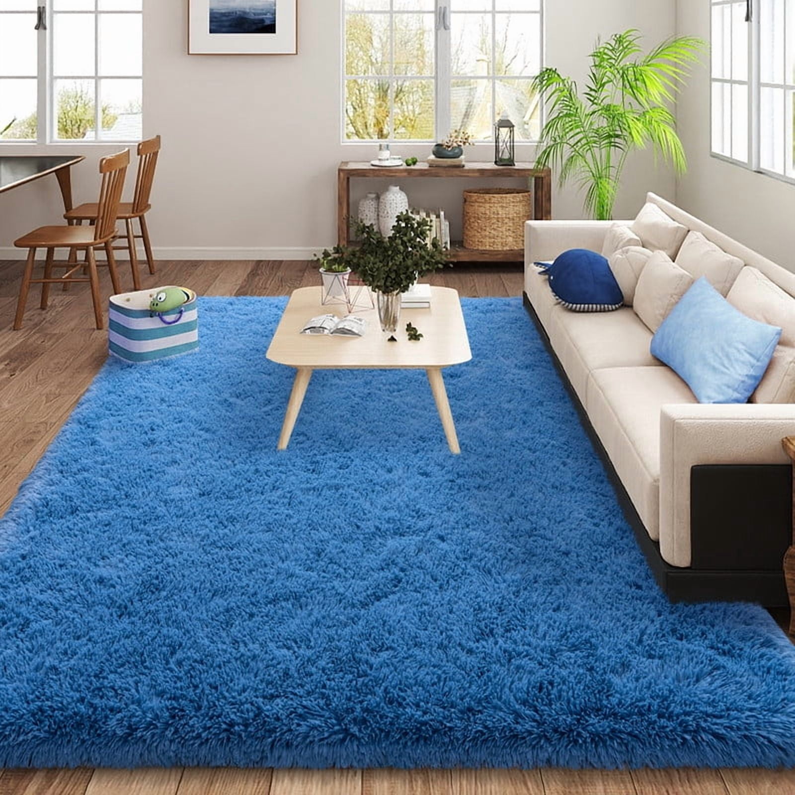 area rugs 8x10ft Large Fluffy Rugs for Bedroom, Non-Slip Stickers Soft Carpet Shag Kids Room Rug, Non-Slip Fuzzy Rugs Indoor Haze Blue Father's Day Gifts Decora