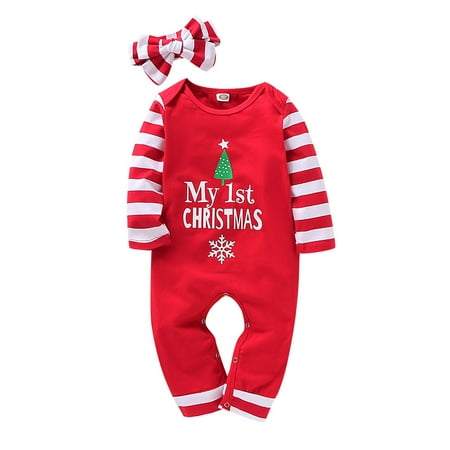 

Fesfesfes Baby Christmas Jumpsuit Long Sleeve One-piece Cute Fall Romper + Headband Suit Plus Size Clearance $10