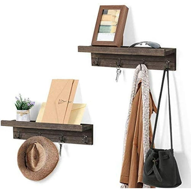 Coat Rack with Shelf, Set of 2 Wall Mounted Coat Hook with 4 Hooks