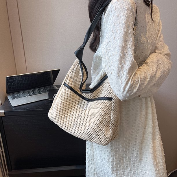 Bolsas De Hombro De Paja Bolsa tote de cubo para mujer Bolsas de viaje tejidos de media luna con Bolsa pequeño Bolsa de playa Monedero Sywqhk Para Estrenar