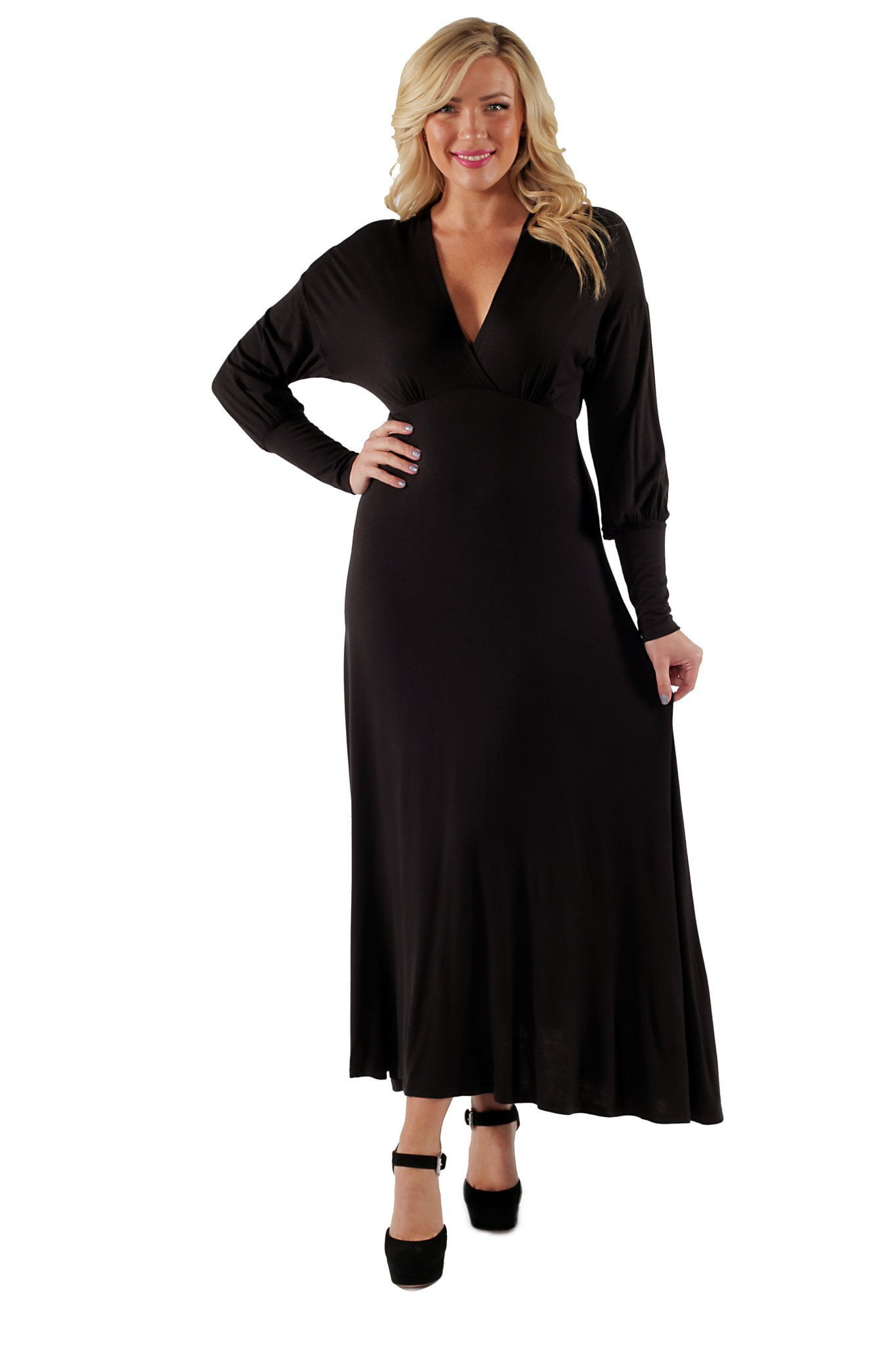 Women's Plus Long Sleeve Empire Maxi Dress