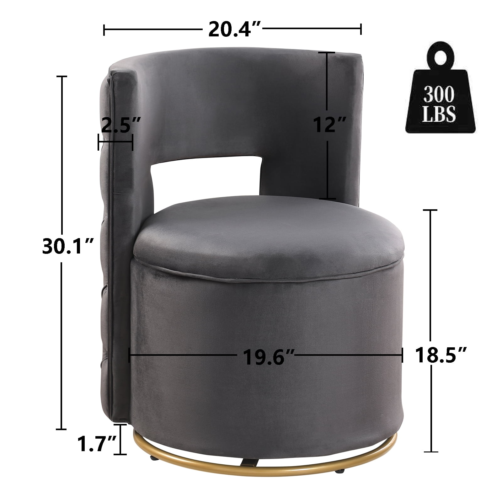 Leumius 360° Swivel Accent Chair with Storage,Velvet Curved Chair with Gold Metal Base for Living Room,Nursery,Bedroom-Gray