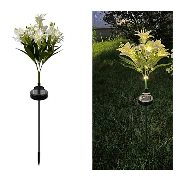 Lámpara Solar de Jardín con Forma de Lirio Artificial de 7 Cabezas, Ideal para Exteriores. Fabricada En Plástico Blanco de 71 Cm (28 Pulgadas), Resistente Al Agua (Ip65) - 1 Unidad.