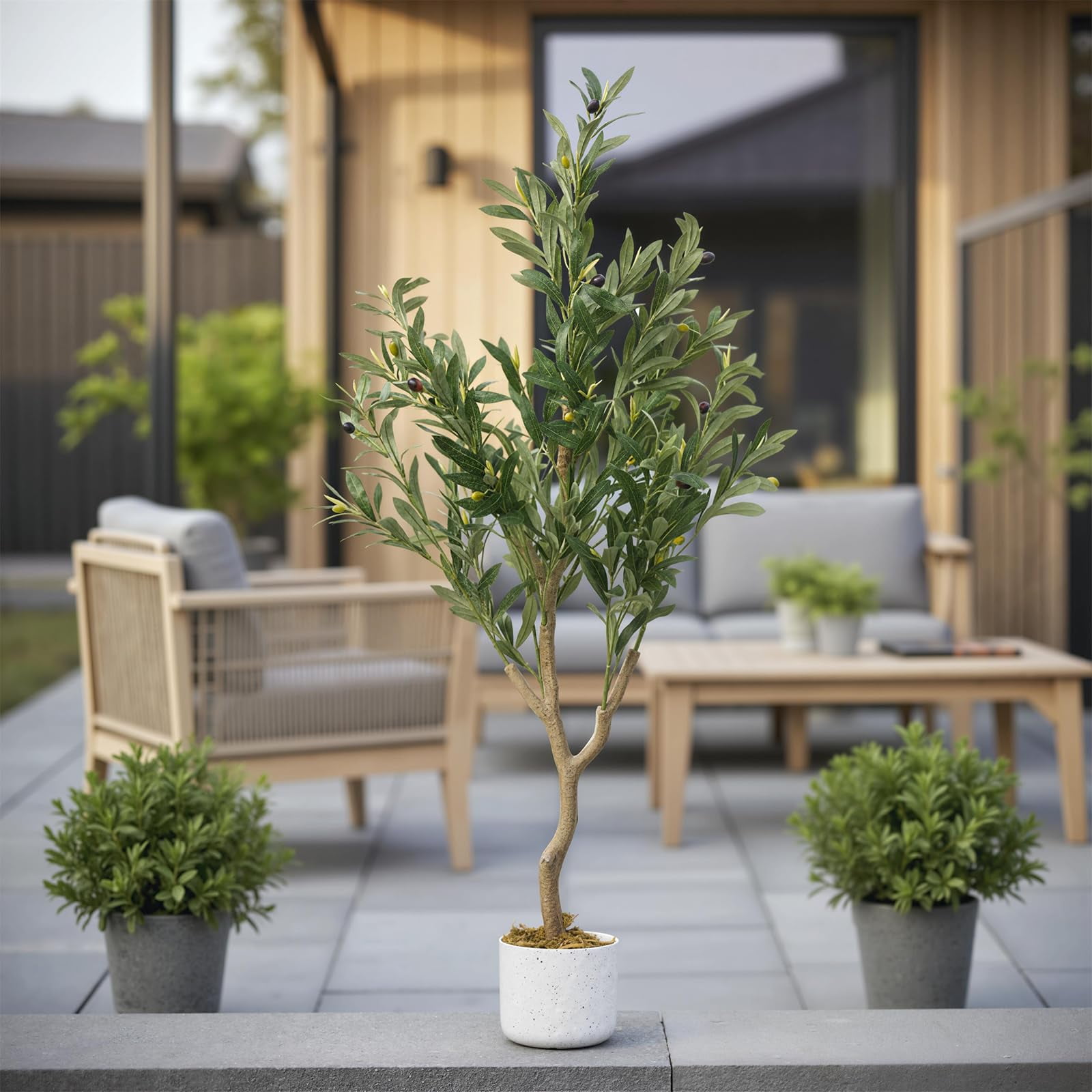 3.9FT Faux Olive Tree, Artificial Olive Trees with Lifelike Olive Branche and Fruits, Fake Floor Plants with Pot for Indoor Home Office Living Room Outdoor Decor