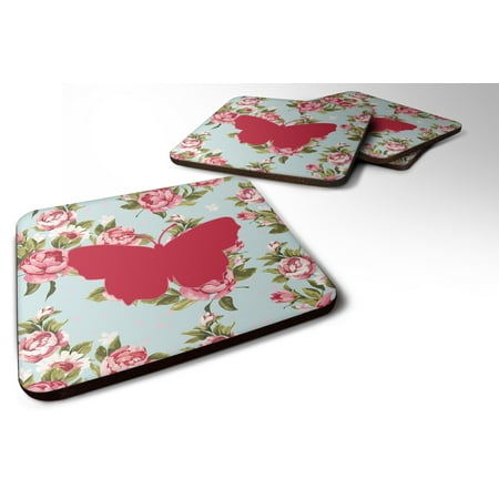 

Caroline s Treasures BB1045-RS-BU-FC Set of 4 Butterfly Shabby Chic Blue Roses Foam Coasters 3 1/2 x 3 1/2 multicolor