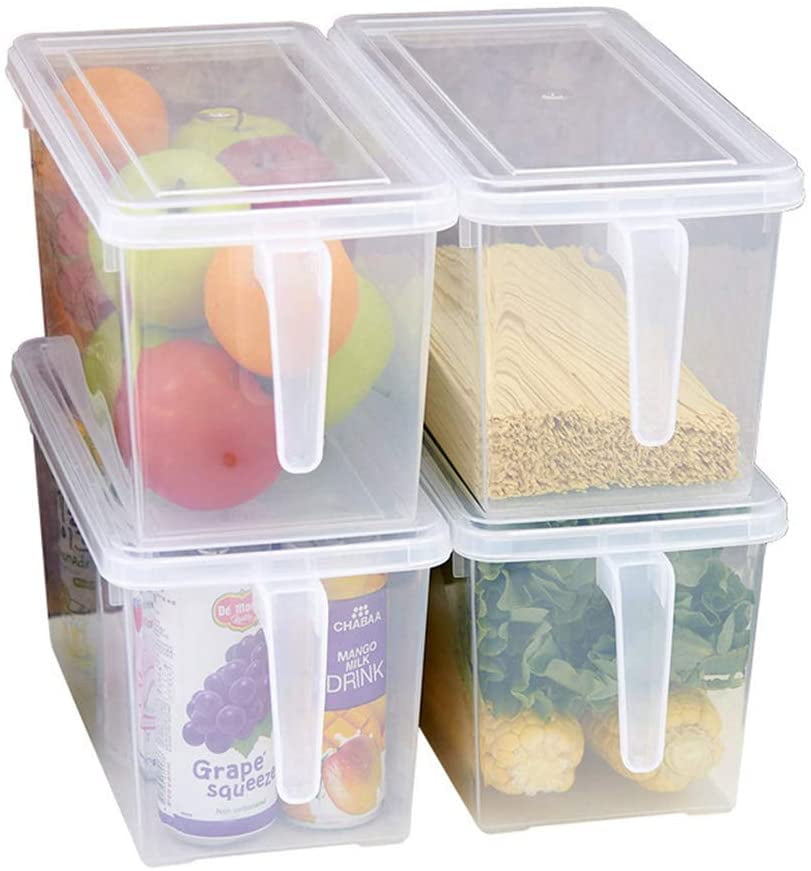 4L Kitchen Fridge Organizer Clear Storage Box Egg Fruit Food Container W/ Handle 