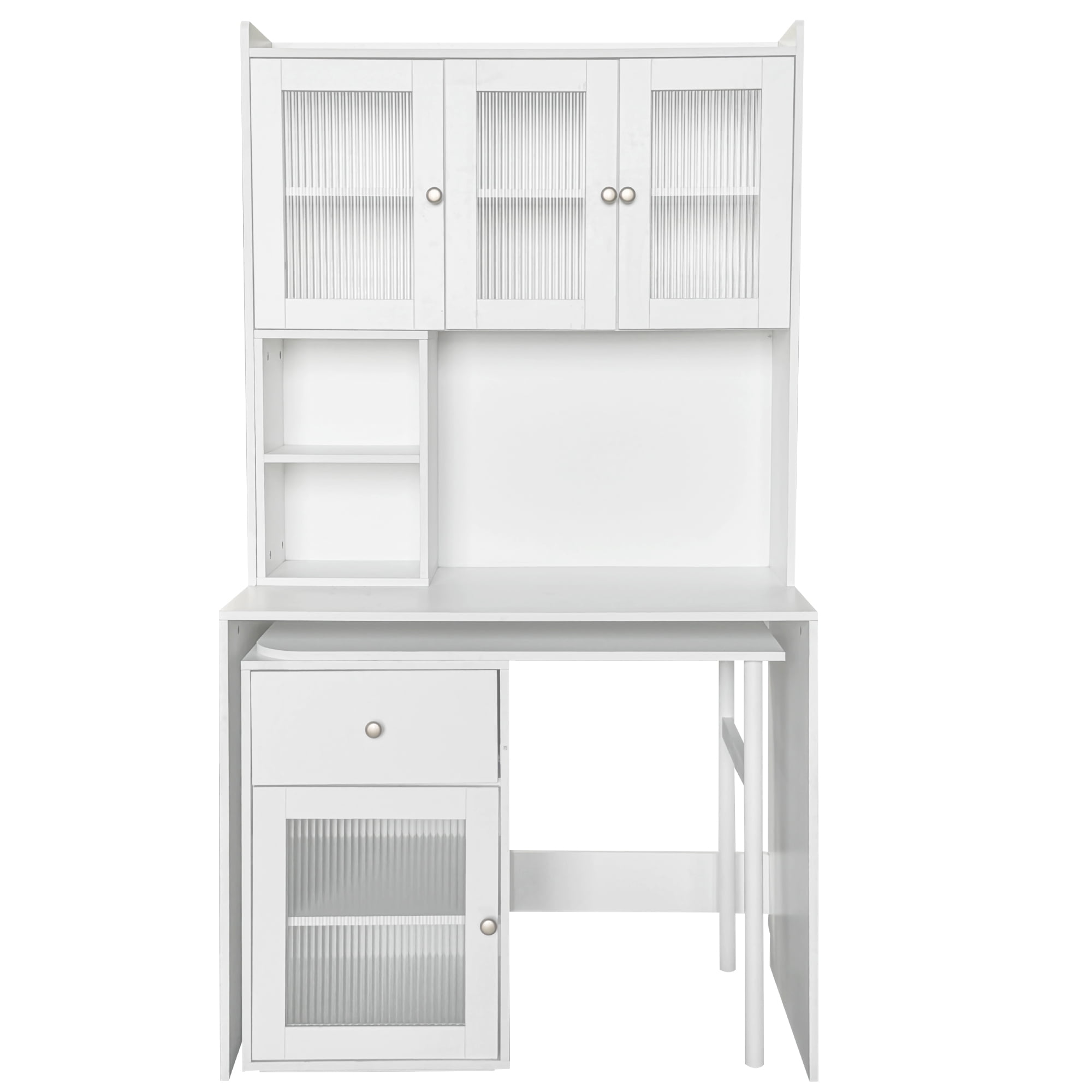 Euroco Computer Desk with glass door for Home Office or Study desk, Bookshelf & Hutch, Computer Desk with 90 Degree Rotating Desktop,Large Working Space