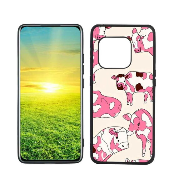 Compatible with OnePlus 10 Pro 5G Phone Case, Cow-Print-Abstract-Art-Black-White-Pink-Cute34 Case Men Women, Flexible Silicone Shockproof Case for OnePlus 10 Pro 5G