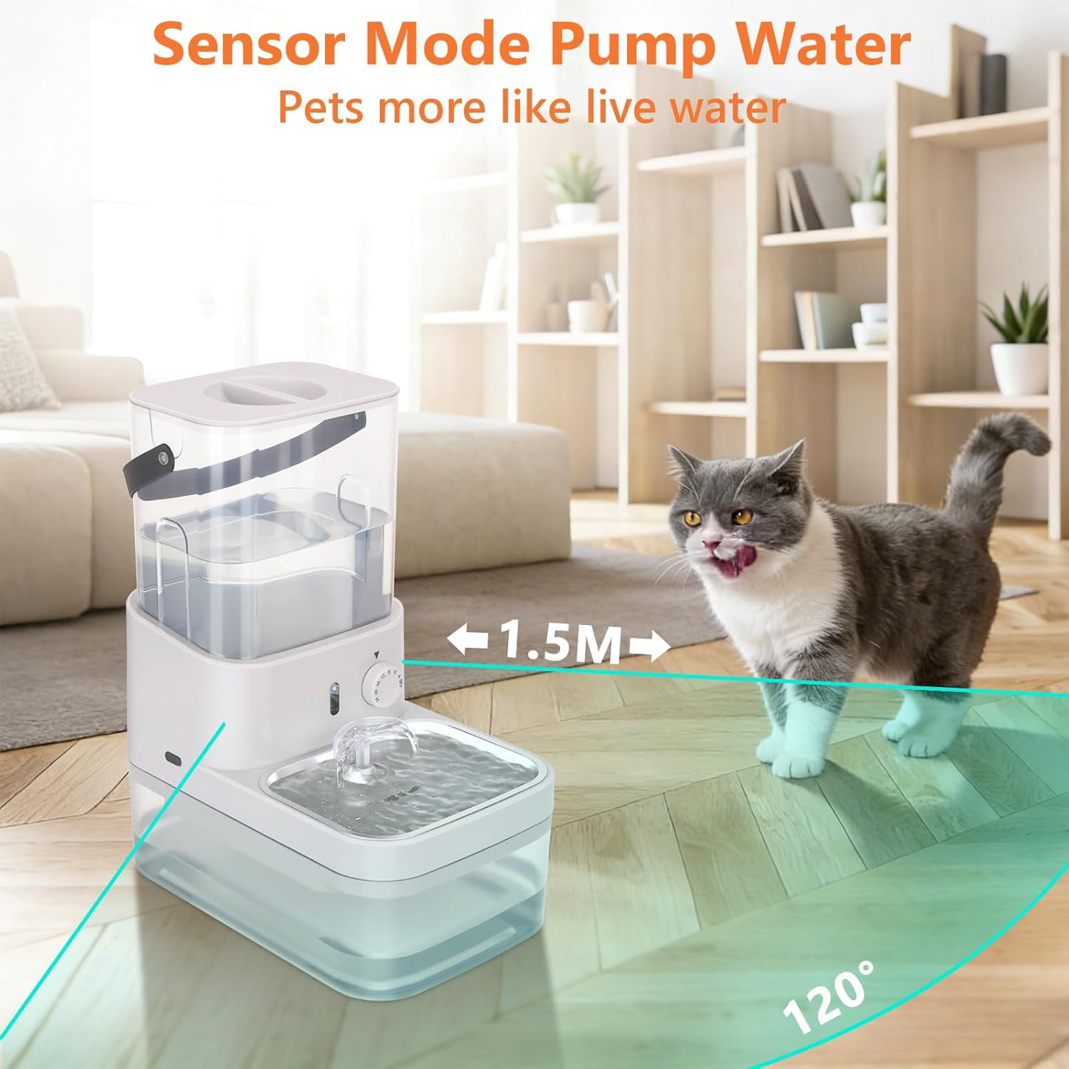 Filterless Cat Water Fountain, 3L/102oz Ultra-Quiet Pet Fountain with Separation Design