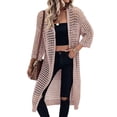 thumbnail image 2 of Women'S Hollow Out 3/4 Sleeve Open Front Knit Cardigan Long Sweater Tops Pale Pinkish Gray XL, 2 of 9