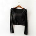 thumbnail image 2 of ZyeKqe Going out Tops for Women Built in Bra Long Sleeve Shirts Square Neck Crop Top Casual Comfy Loungewear, 2 of 3