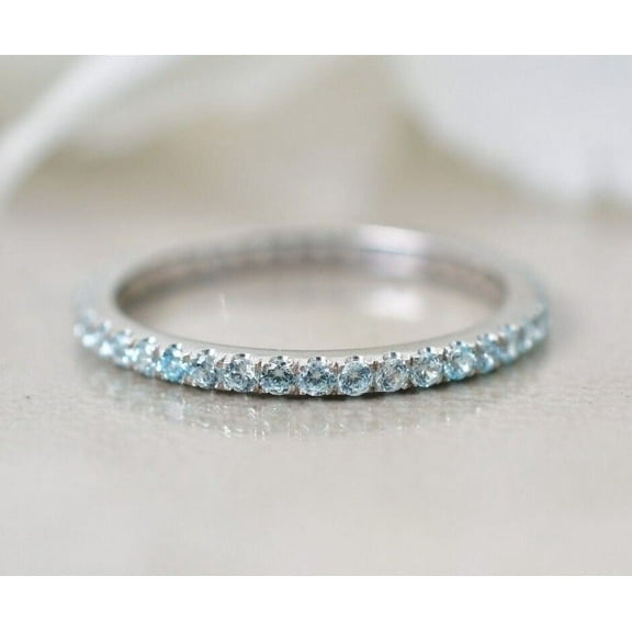 JewelStudio Natural Aquamarine Wedding Band Full Eternity Band Minimalist Band Anniversary Gifts Birthstone Jewelry