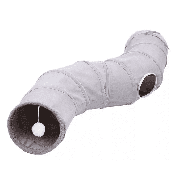 Túnel Plegable Para Gato Con Bola Colgante, Forma De S 124 cm, Gris
