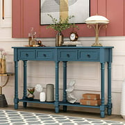 Narrow Long Console Table with Storage and Shelf for Entryway, Rustic Style Living Room Hallway Narrow Console Table (Antique Navy)