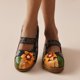 thumbnail image 1 of Sandalias de tacón plano con estampado de flores manuales para mujer, con bloques de colores personalizados Wmkox8yii  nm796, 1 of 9