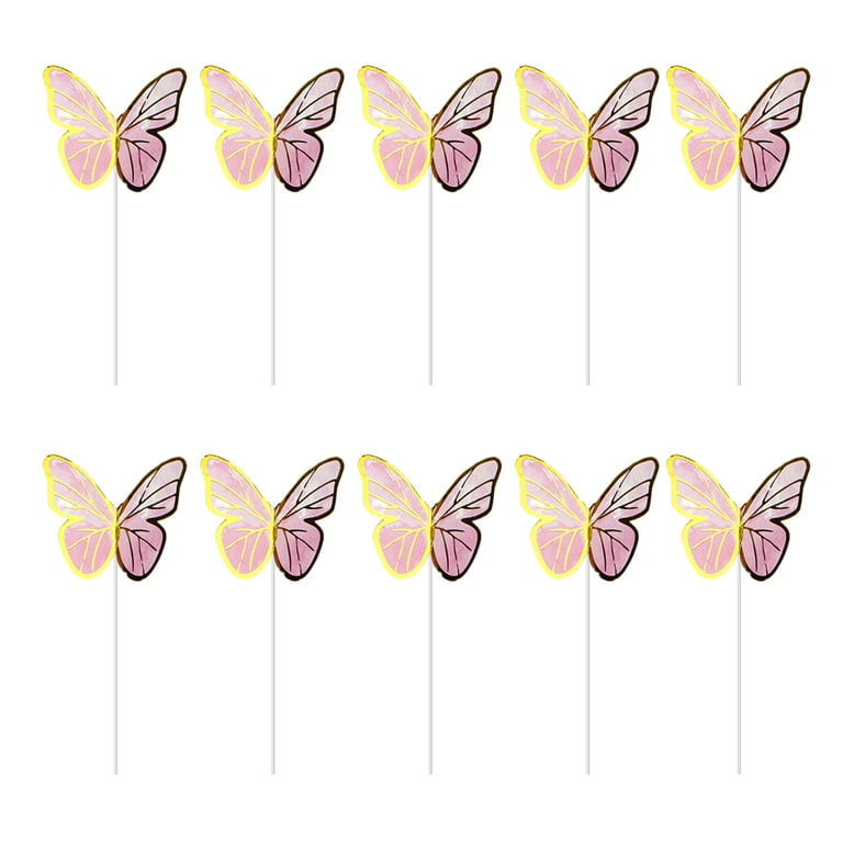 10 pcs Gold Butterfly Paper Topper For Cake And Cupcake Decoration