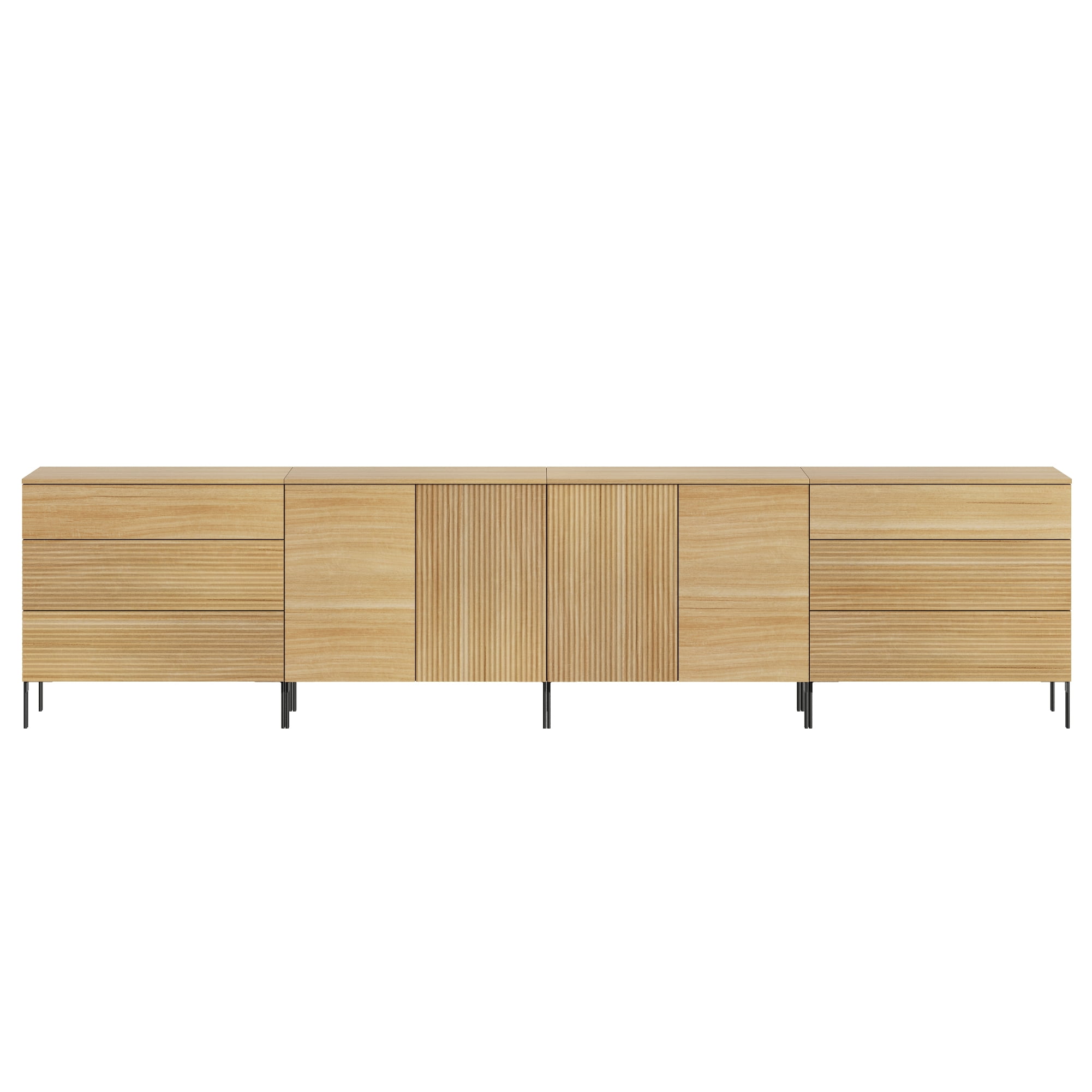 WAMPAT 126" TV Stand for TVs up to 120 Inch, Fluted Wood Media Console with 6 Drawers and 4 Doors, Push-to-Open Entertainment Center with Adjustable Shelves