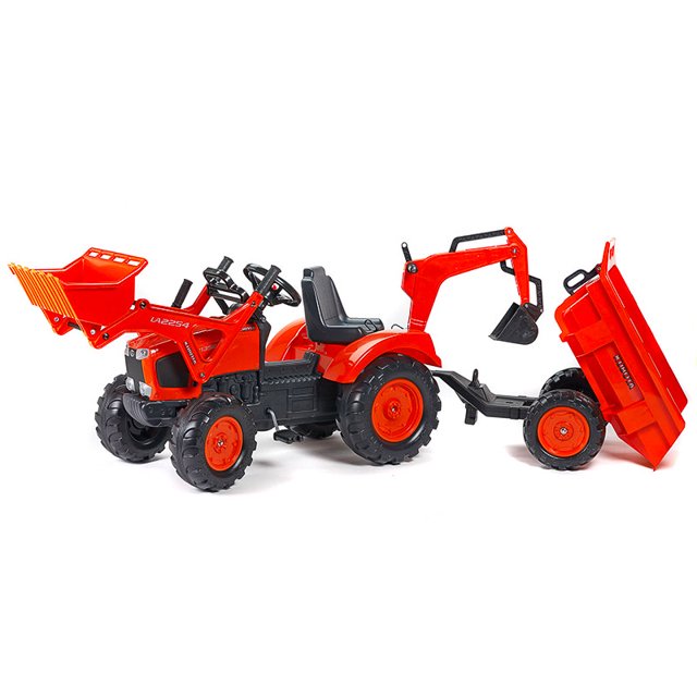 pla mixta kubota amarilla con excavadora asiento ajustable y remolque falk Juguetes/Modelismo/Autos a Escala