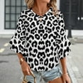 thumbnail image 3 of Leopard Print Women's V-Neck Blouse With 3/4 Ruffled Bell Sleeves Casual Top Ladies Blouses, 3 of 7