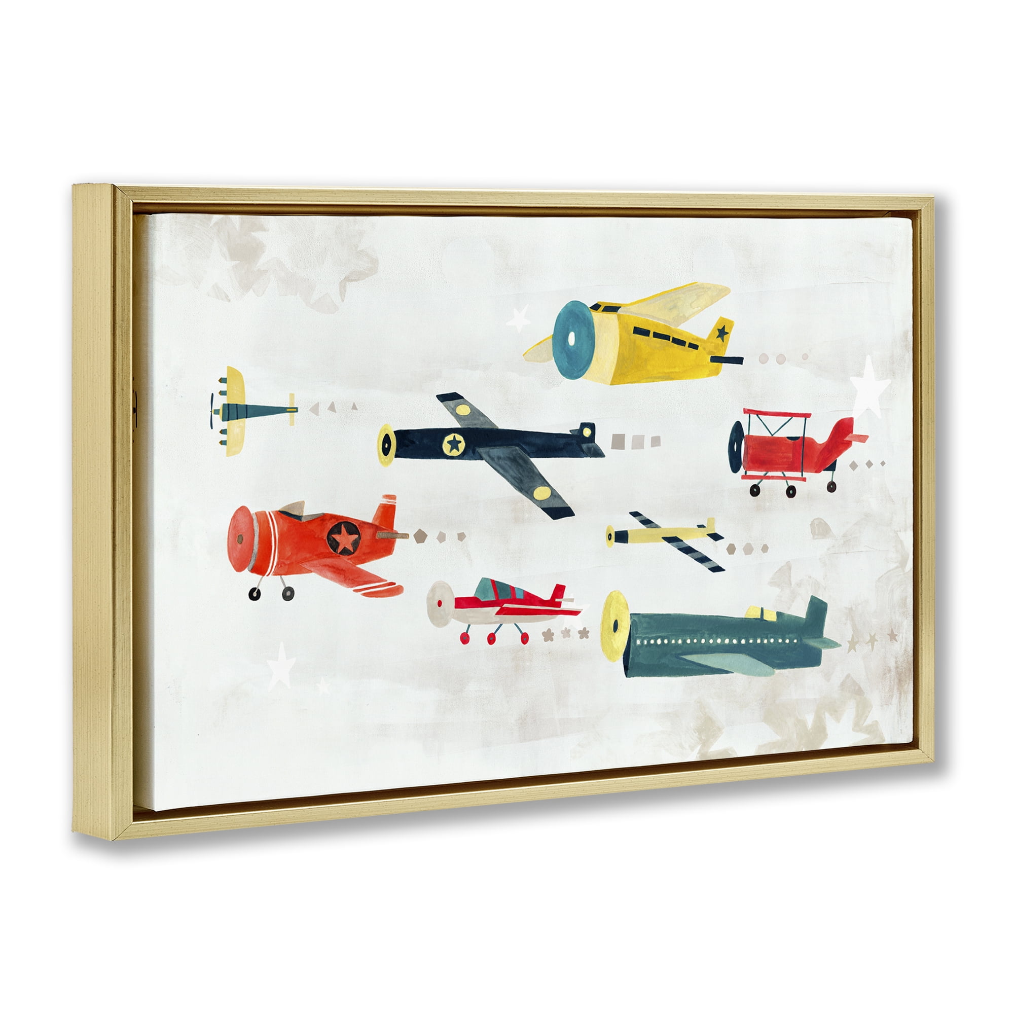 Stupell Industries Various Vintage Airplanes Transportation Painting Gold Floater Framed Canvas Art Print Wall Art, 25 x 17