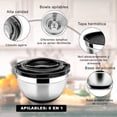 thumbnail image 3 of Set de bowls de acero inoxidable para cocina y recipientes de diferentes tamaños para ensalada, pasta o reposteria | Accesorios de cocina con tapa para almacenar o preparar comida (Black), 3 of 7